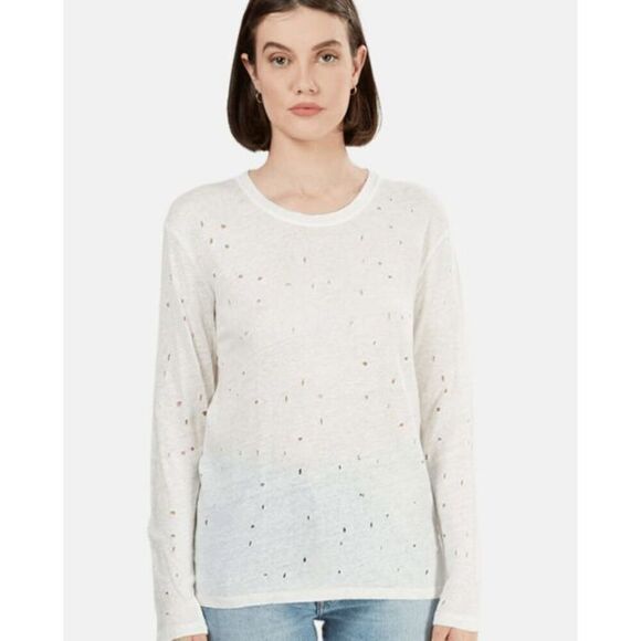 IRO Marvina Linen Distressed Long Sleeve Tee Ivory White Size Small - Picture 1 of 11